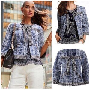 CAbi Jacket Womens Small Reina 21 Club Blue Knit Crop Sleeve Tied Neck Blazer 84